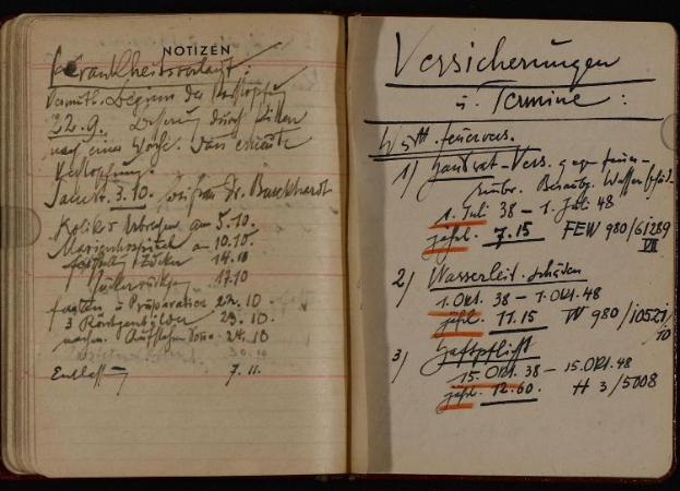Offenes Buch mit handschriftlichen Einträgen aus einem deutschen Militärtagebuch aus dem frühen 20. Jahrhundert, das Text- und numerische Daten enthält.