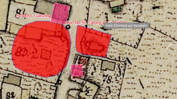 Roter Kreis ├Ąhnlich einem Hakenkreuzsymbol auf einer Stadtkarte, umgeben von Text und Zahlen.