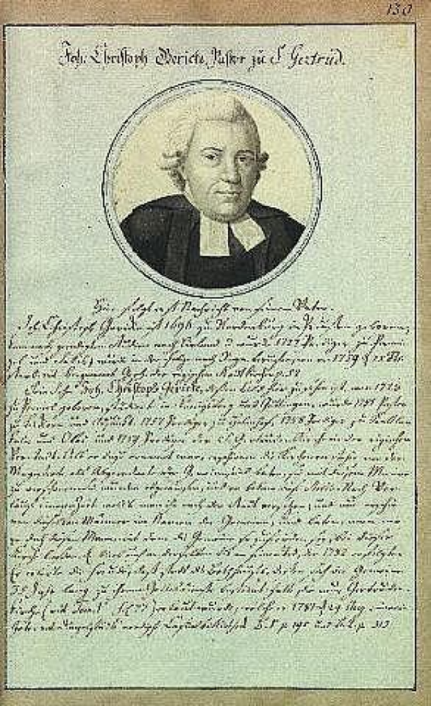 Schwarz-weißes Porträt von Johann Wolfgang von Goethe in einer schwarzen Robe auf einem alten Dokument aus dem Jahr 1789 mit sichtbarem Text.