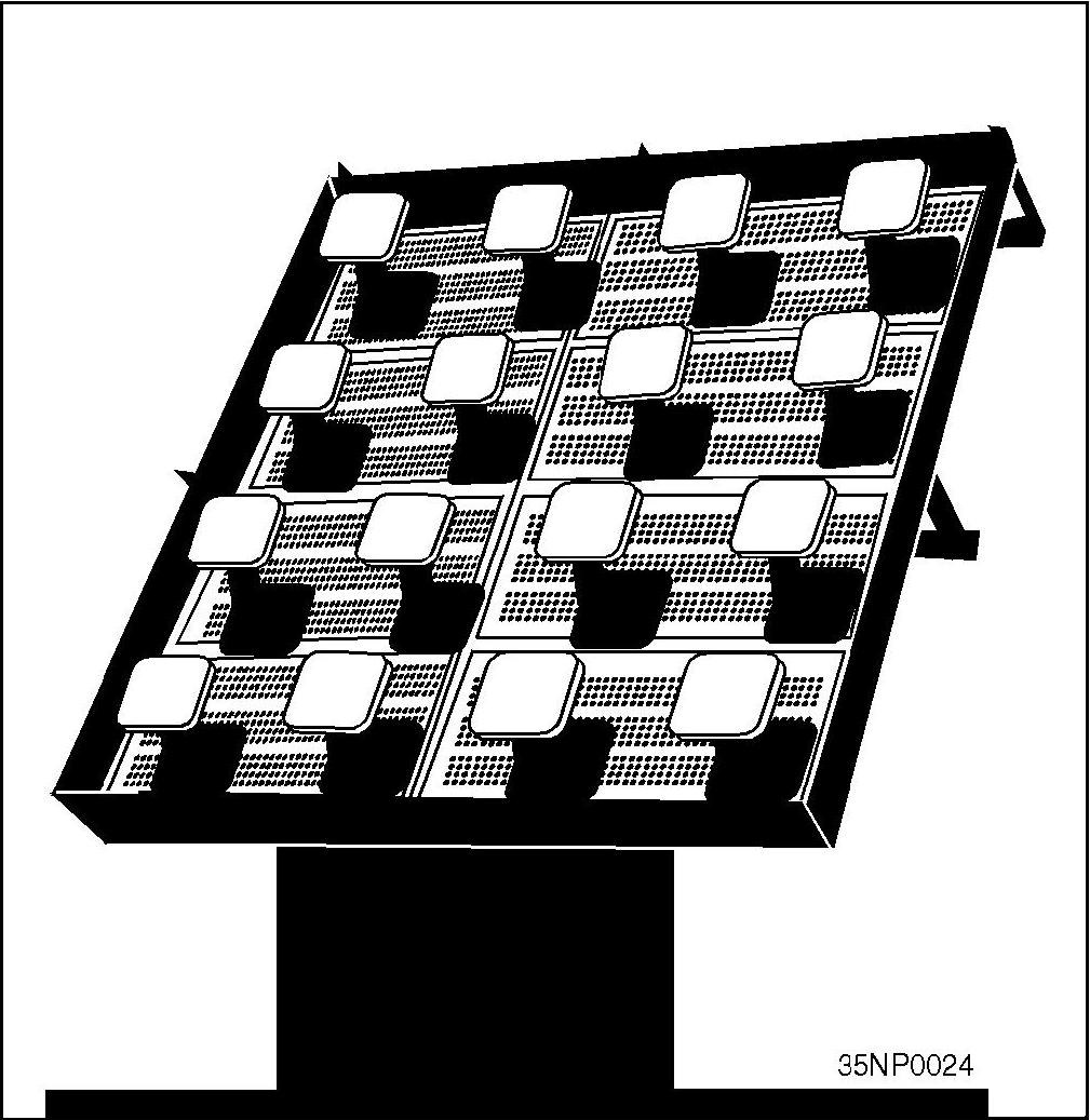 Schwarze und weiße Zeichnung eines rechteckigen Solarpanels mit einem gitterähnlichen Oberflächenmuster auf einem weißen Hintergrund, beschriftet mit "Solarpanel" unten.