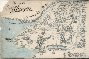 Ein detaillierter Stadtplan von Hifingen, Deutschland, auf einem Poster mit Textinformationen zur Geschichte, Kultur und Sehenswürdigkeiten der Stadt.
