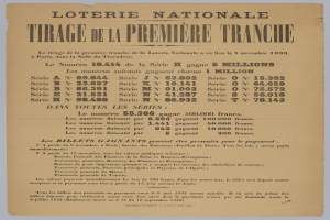 Ein Lotterielos mit der Aufschrift "Loterie Nationale Tirage de la Première Tranche"