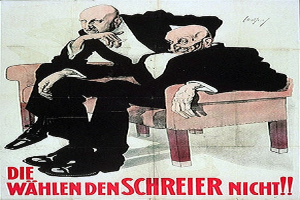 Ein deutsches Propagandaplakat der NSDAP, das zwei Männer auf einem Sofa sitzend zeigt, mit Textinformationen über die Partei.