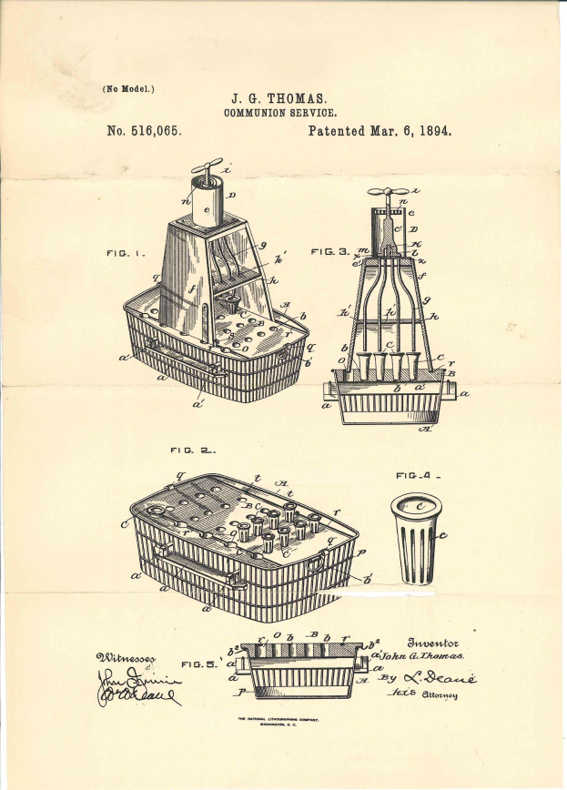 Schwarze und weiße Linienzeichnung eines mechanischen Geräts mit beschrifteten Komponenten, wahrscheinlich aus einem Patentdokument.