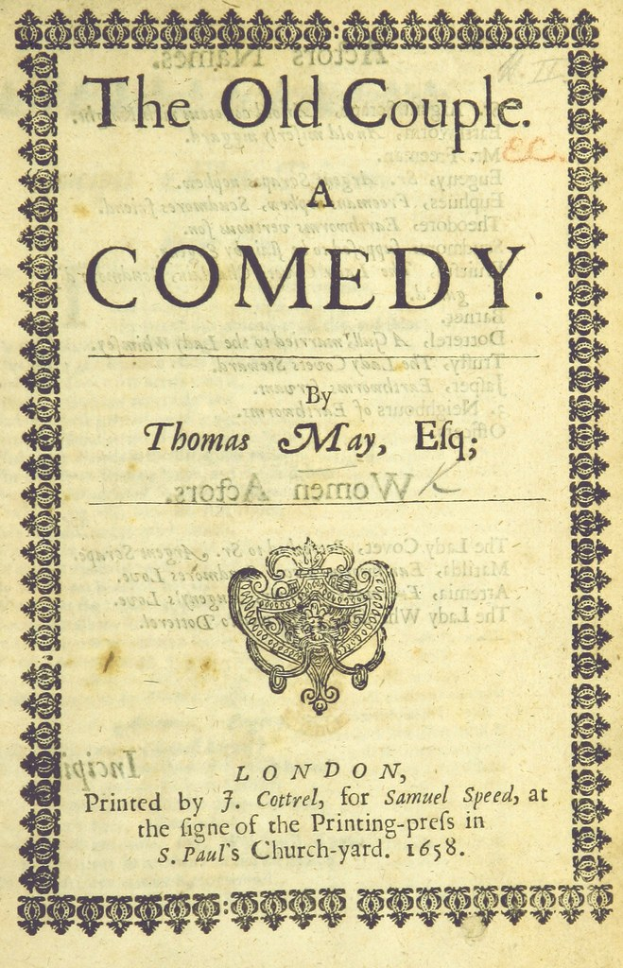 Cover eines alten Buches mit dem Titel 'The Old Couple: A Comedy' und einem Logo auf dem Cover.