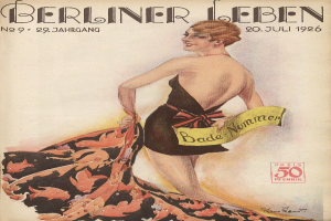 Eine Frau in Badekleidung steht auf dem Cover der Berliner Leben Zeitschrift vom Juni 1926, mit einem Tuch in der Hand, und der Zeitschriftentitel quer darüber.