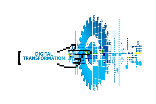 Digitalisierung-Logo mit dem Text "Digitalisierung" in der Mitte auf einem weißen Hintergrund, bestehend aus blauen, schwarzen und gelben Punkten in einem lebendigen Design.