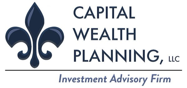 Logo von Capital Wealth Planning, LLC, einer Investmentberatungsfirma: Ein blauer Kreis mit einer weißen Umrandung und einem weißen "C" in der Mitte, umgeben von einem weißen Ring mit den Worten "Capital Wealth Planning" in blau und "Investment Advisory Firm" in weiß darunter.