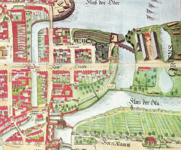 Detaillierte alte Karte von Stuttgart, Deutschland, zeigt Straßen, Gebäude, Bäume, Gras, Wasser und Text mit zusätzlichen Informationen über die Stadt.