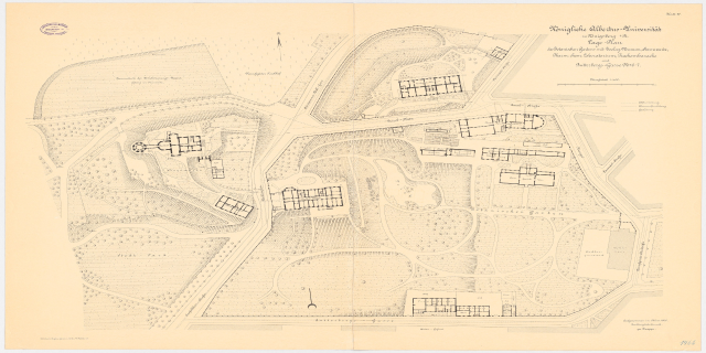 Ein altes Stadtplan von München, Deutschland, mit zahlreichen Gebäuden und begleitendem Text.