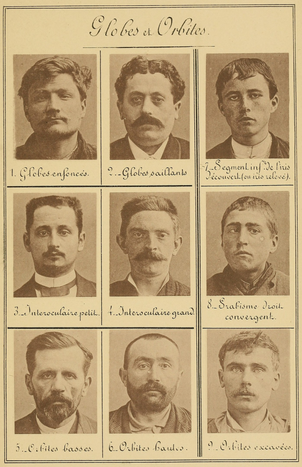 Gruppe von schnurrbärtigen Männern mit verschiedenen Gesichtsausdrücken in einem alten Foto, begleitet von Text.