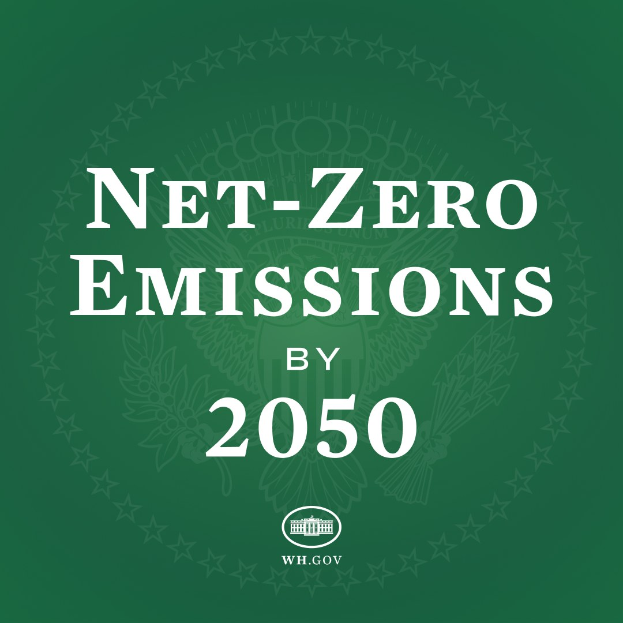 Weißer fetter Text auf grünem Hintergrund liest "netto-null-Emissionen bis 2050."