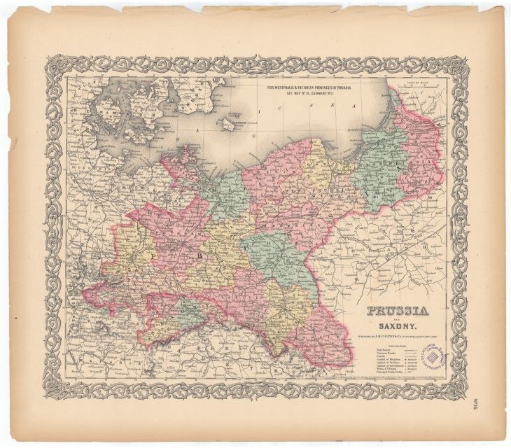 Alte Karte der preußischen und sächsischen Provinzen mit sichtbaren Grenzen, auf altem Papier gedruckt.