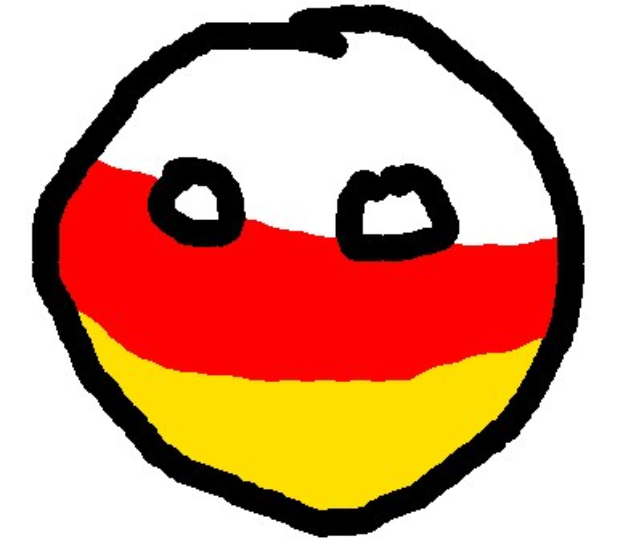 Ein aus roten, gelben und weißen Abschnitten zusammengesetztes Smileysymbol, das an die Farben der deutschen Flagge erinnert, auf einem weißen Hintergrund.